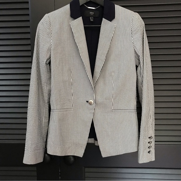 Mango MNG Suit 100% Cotton Seersucker Blazer, Beautifully Tailored, Size 2 - Picture 1 of 15